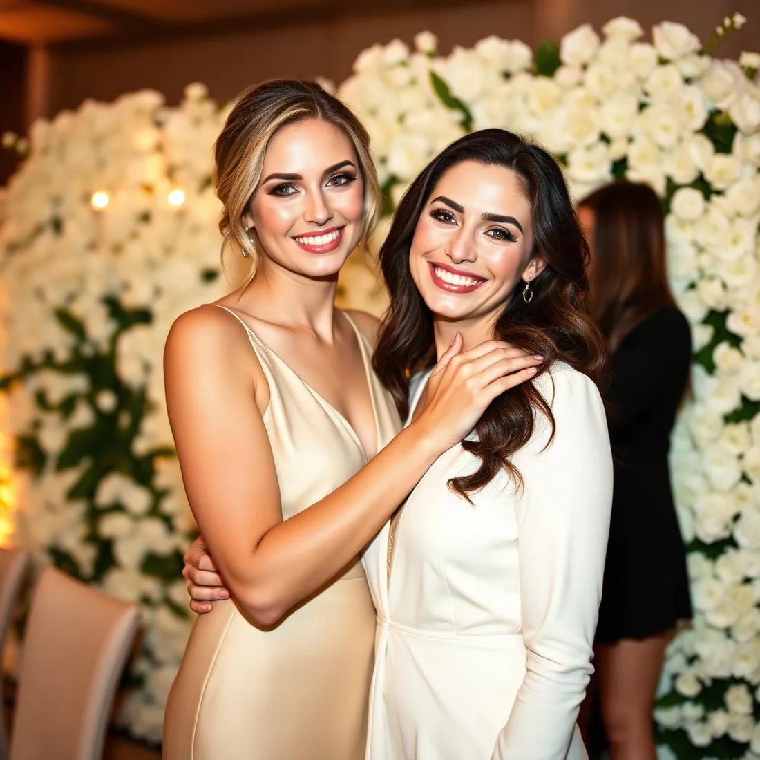 Two women celebrating a milestone together at an elegant reception