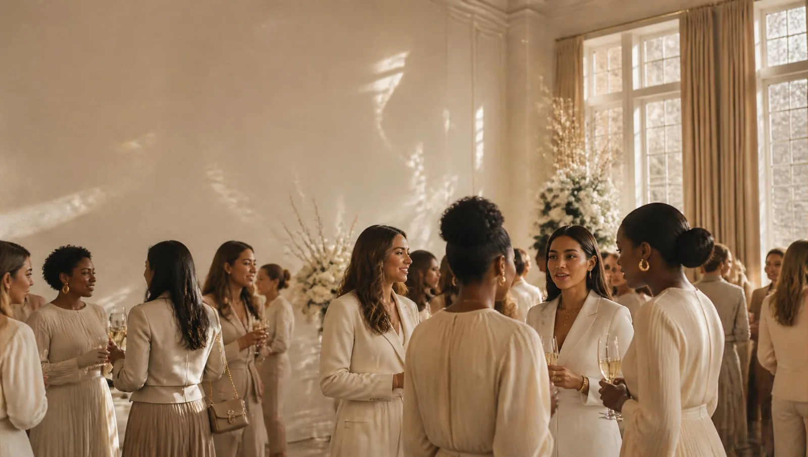 An elegant community gathering of women raising glasses together