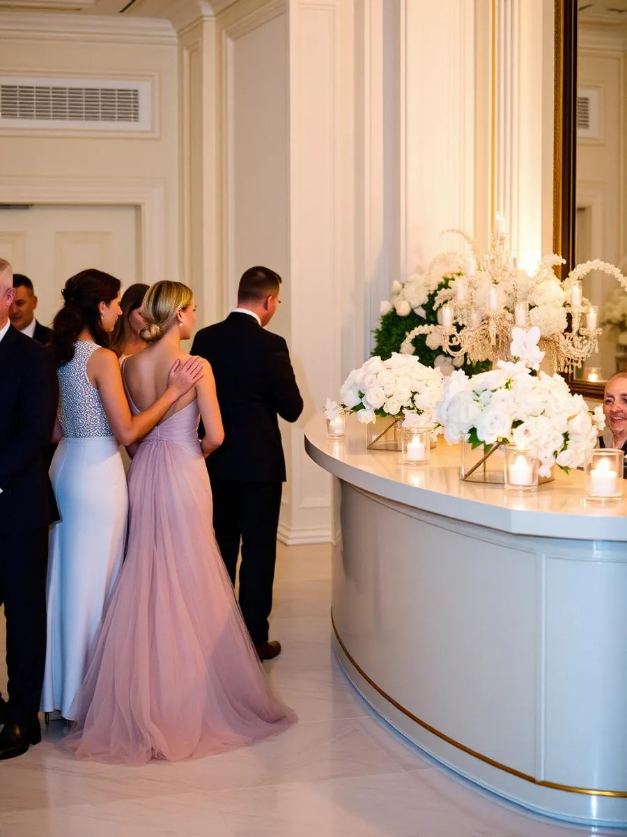 Women arriving at an elegant evening event