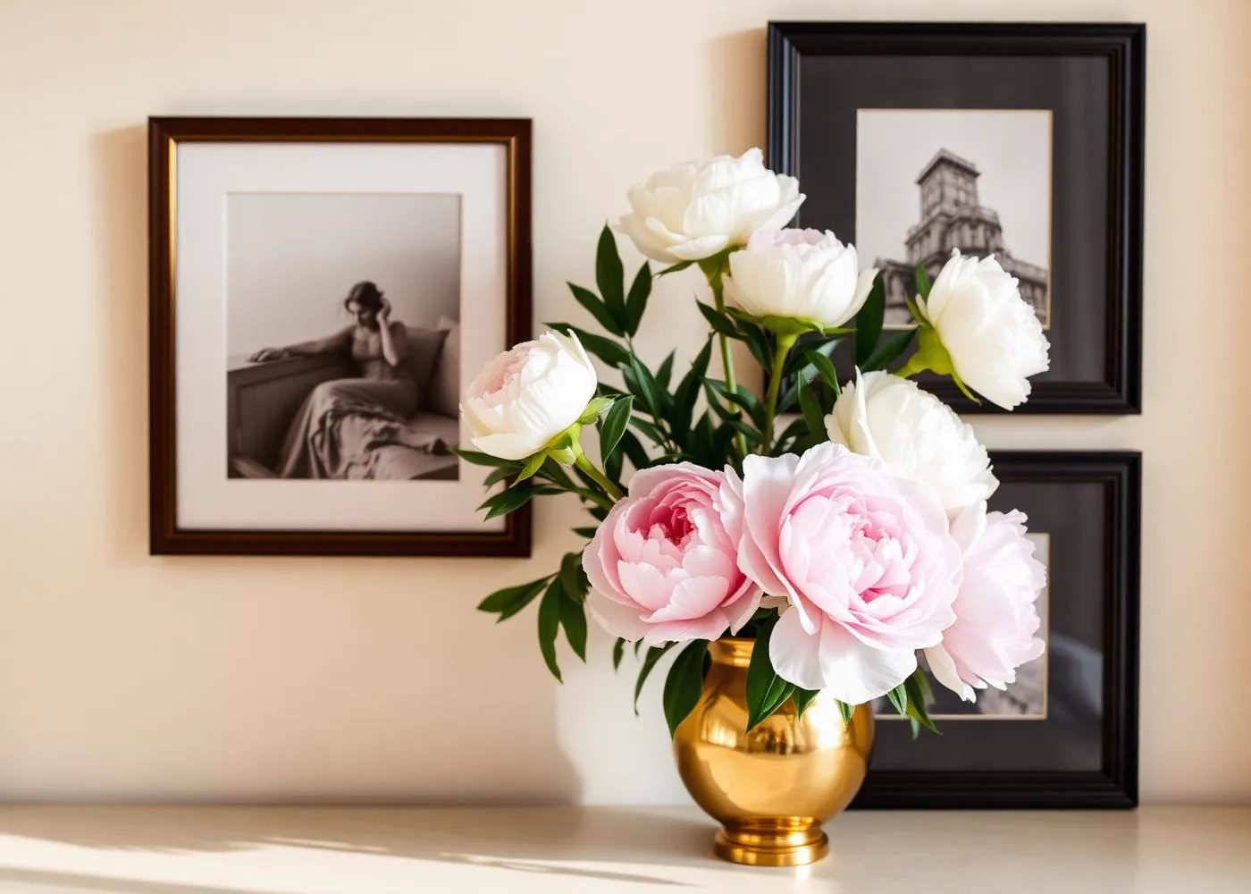 Blush petals scattered on cream paper